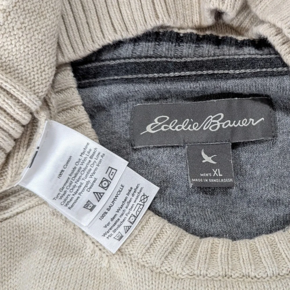 Eddie Bauer Mens‎ XL Cotton Blend Crew Neck Knit Sweater Beige Casual - Picture 3 of 7